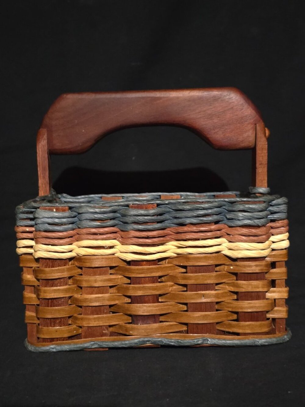 Foxcreek Baskets Silverware Basket w Handle - Navy Natural Ivory
